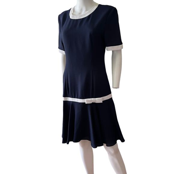Vintage 80s Yves Cossette Depeche Mode Drop Waist Shift Preppy Dress 10 - Picture 2 of 7